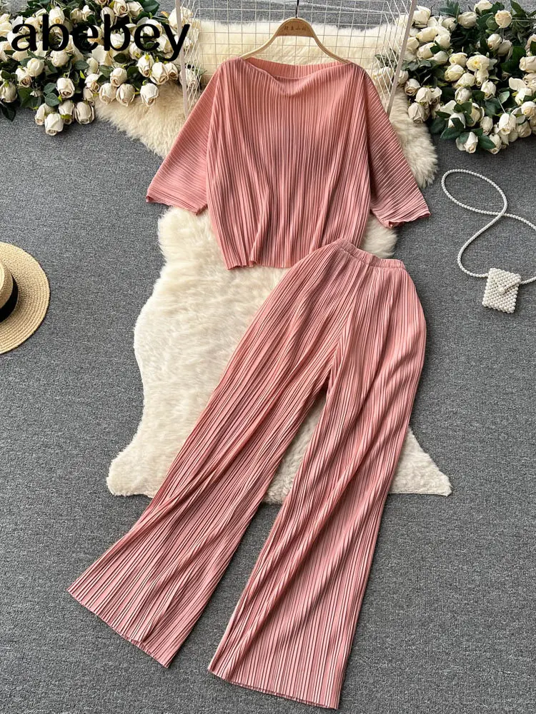 

Женский спортивный костюм, повседневный костюм свободного покроя из футболки с вырезами и длинных брюк с широкими штанинами, лето