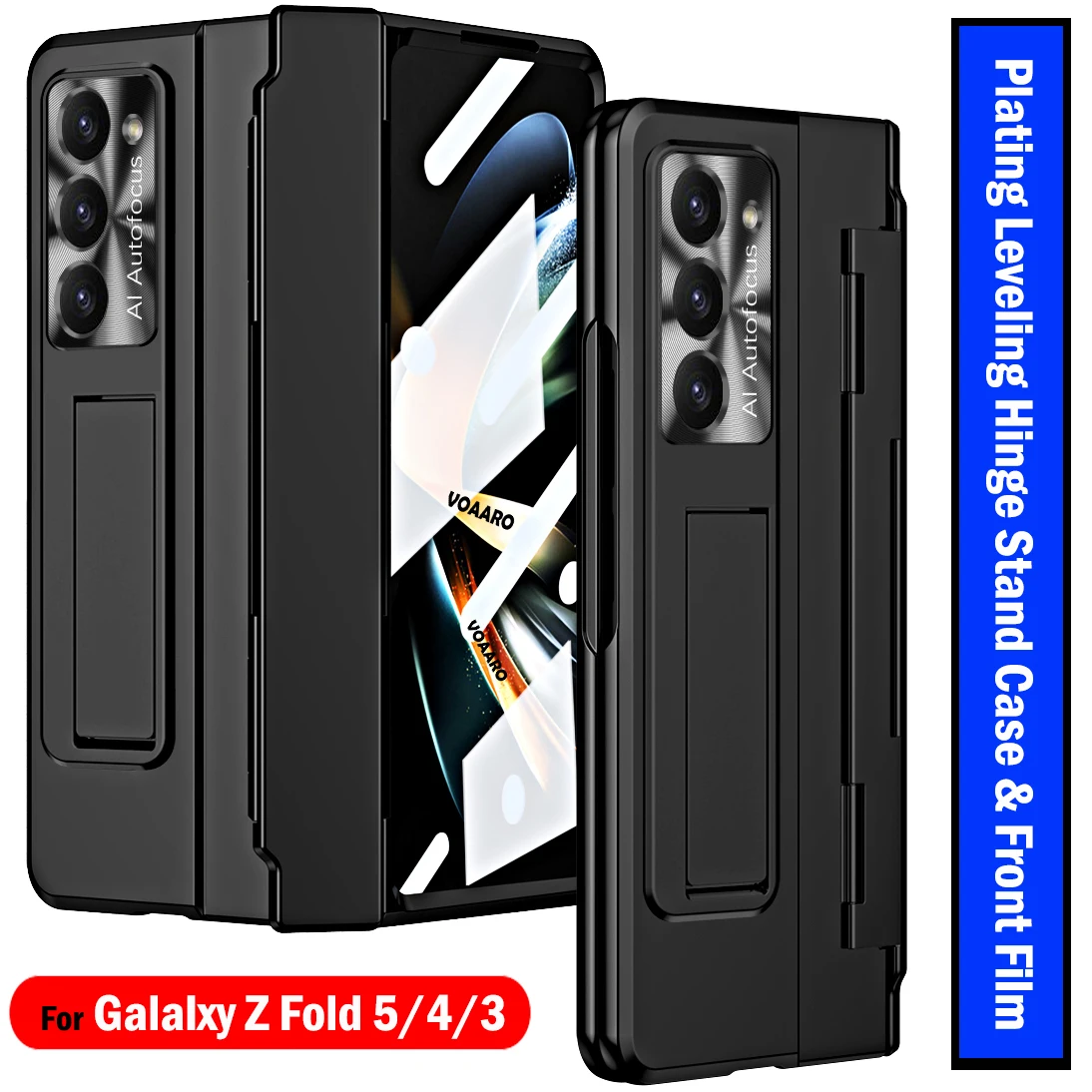 

С передним экраном, стеклянная пленка с покрытием, выдвижная подставка, чехол для Samsung Galaxy Z Fold 5, чехол для Galaxy Z Fold 5 4 3, чехол с петлями