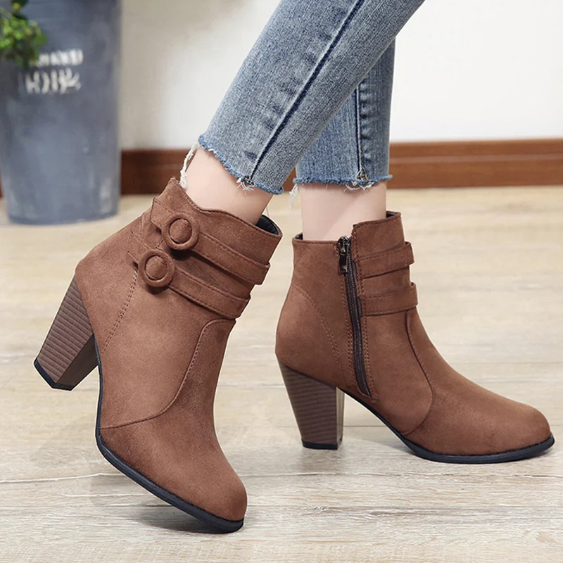 

2022 New Women High Heels Chunky Chelsea Boots Winter Shoes Ankle Boots Fashion Party Shoes Sexy Pumps Plus Size ZIP Snow Botas