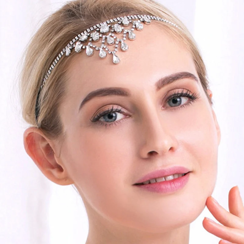 

Женский ободок для волос Stonefans Boho, ободок на лбу, стразы, водостойкий эластичный головной убор, Роскошные полые Свадебные украшения для воло...