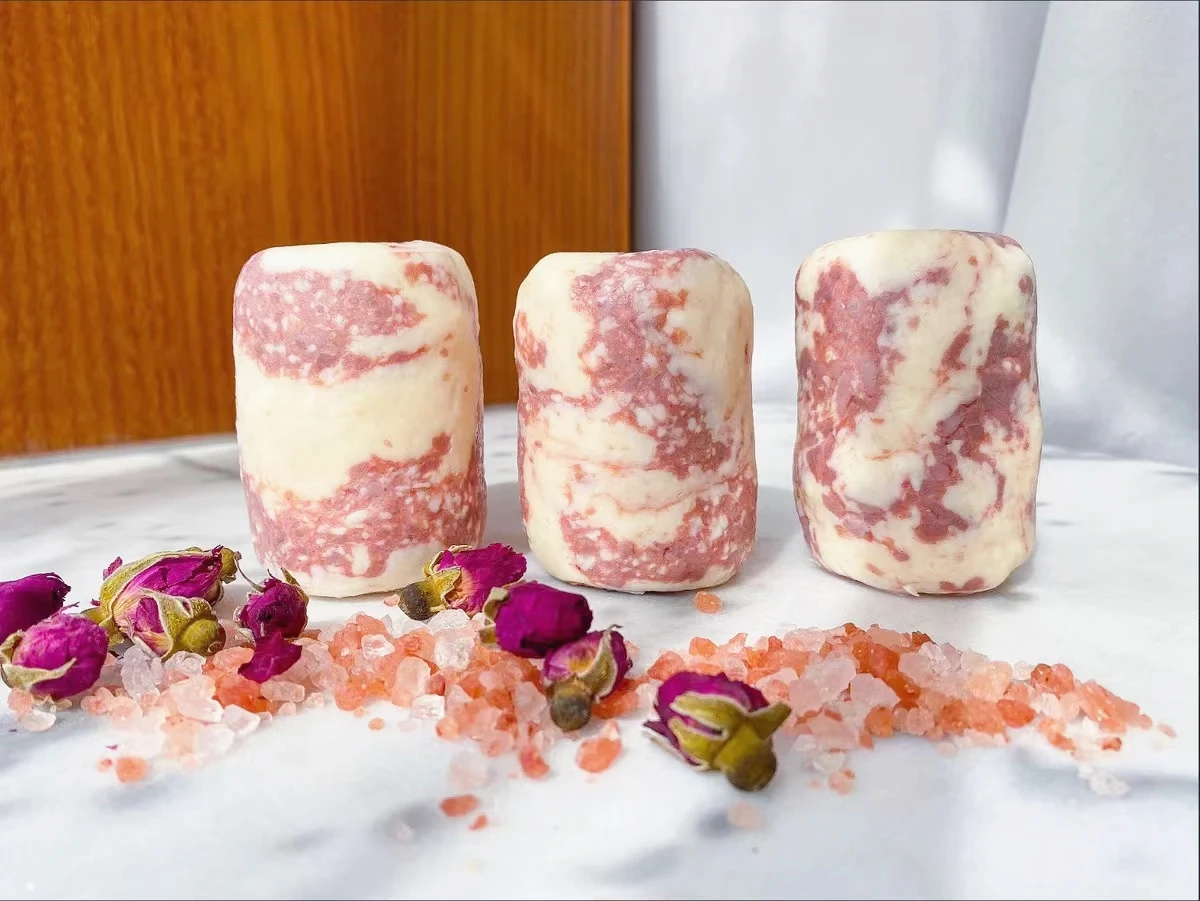 

100% Natural Made Goat Milk Himalayan Rose Salt Handmade Creamy Cleansing Bath Face Soap Bar Whitening Rejuvenation Fine Pore