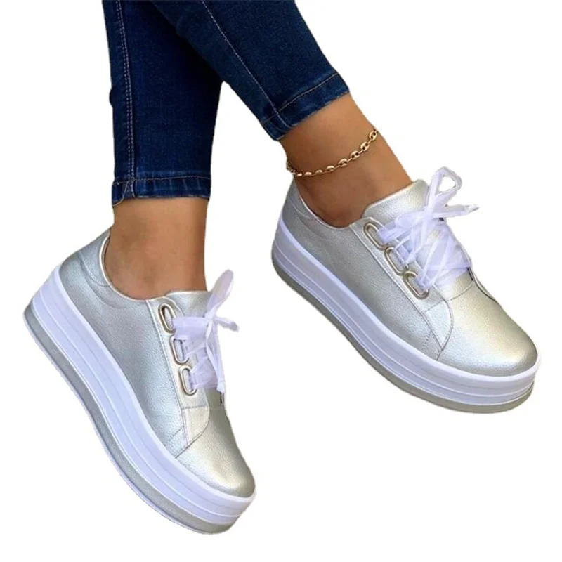 YeddaMavis Women Sports Shoes Lady Vulcanized Shoes Outdoor Platform Shoes Female Casual PU Fashion Sneakers Women Wedge Flats