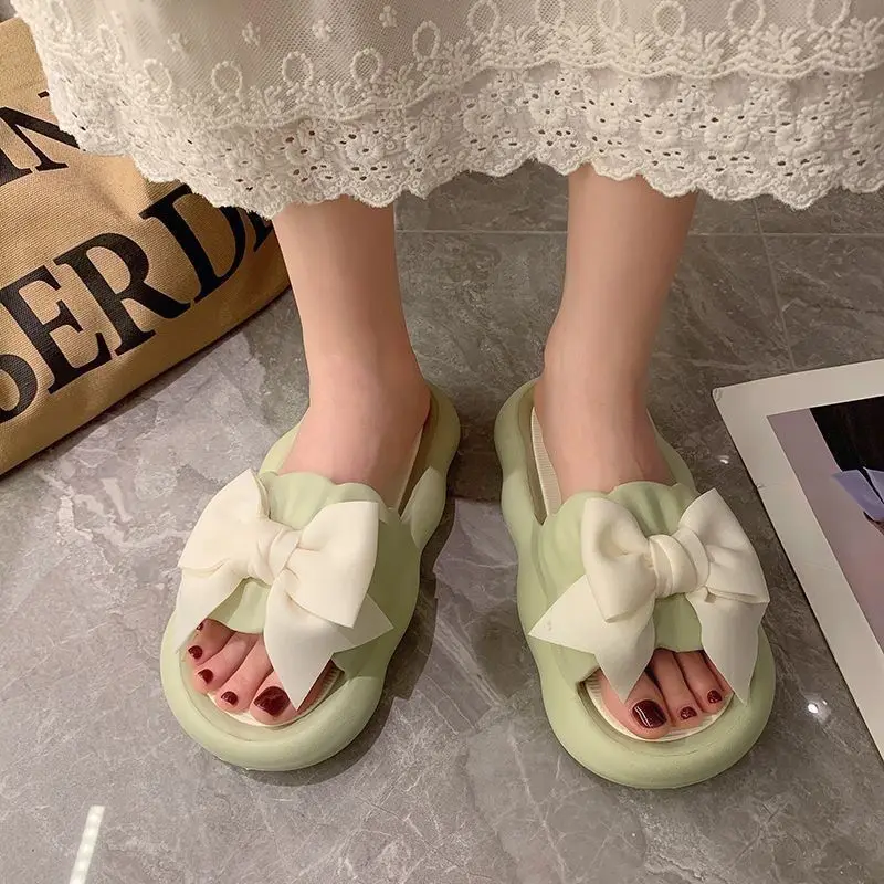 Slippers Women Men Shoes Thick Platform Women'S Home Slippers Soft Sole Cute Bow Ladies Flip Flops Zapatillas Chaussons