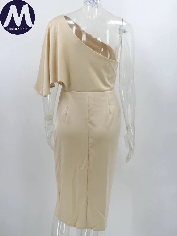 elegancka damska sukienka z ukośnym kołnierzem Slim Fit trąbka syrenka sylwetka seksowny styl klubowy włókno akrylowe długość...