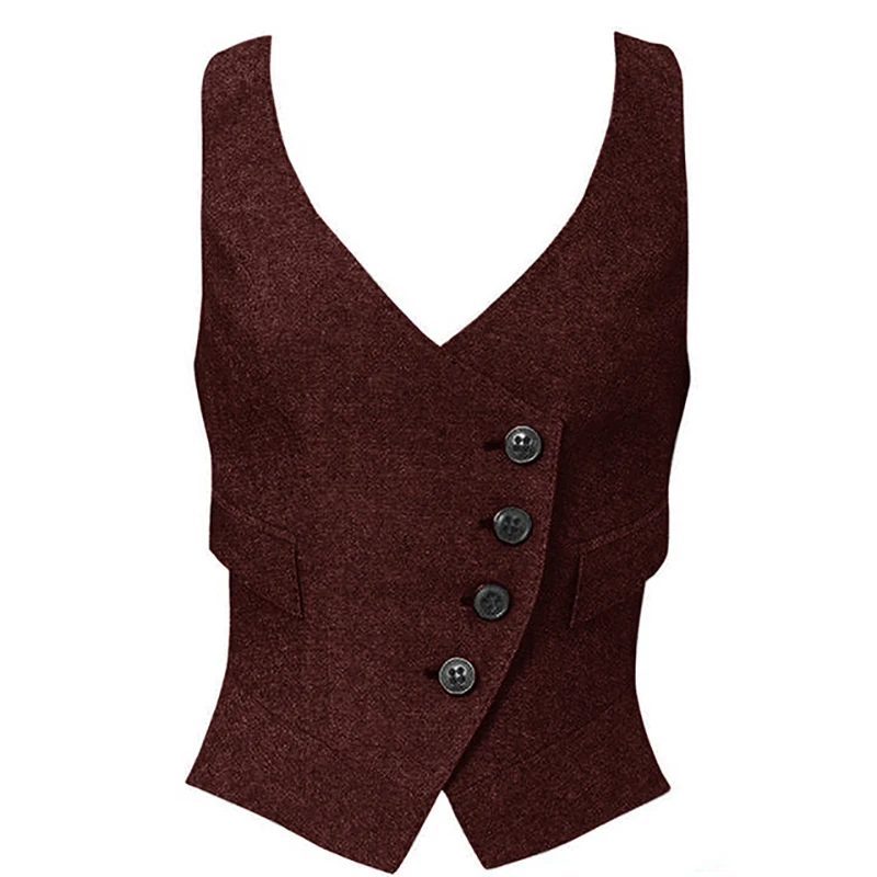 Womens Vest Short Herringbone Sleeveless Jacket Slim Fit Casual Office Coat  Gilets Sans Manches