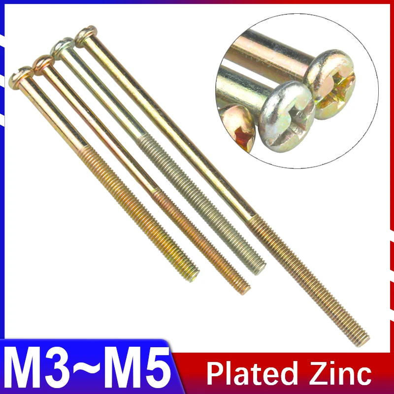 M3 M4 M5 M6 Color Zinc Plating Phillips Cross Recessed Pan Head Machine Long Screw Metric Thread Round Head Bolt Extended 300mm