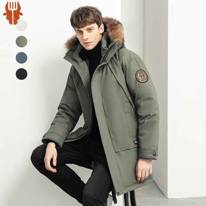 

Down Jacket Men Winter White Duck Puffer Jackets Warm Mid-Length Fur Hooded Thick Coat Business Parka Plus Size Tactical Tooling