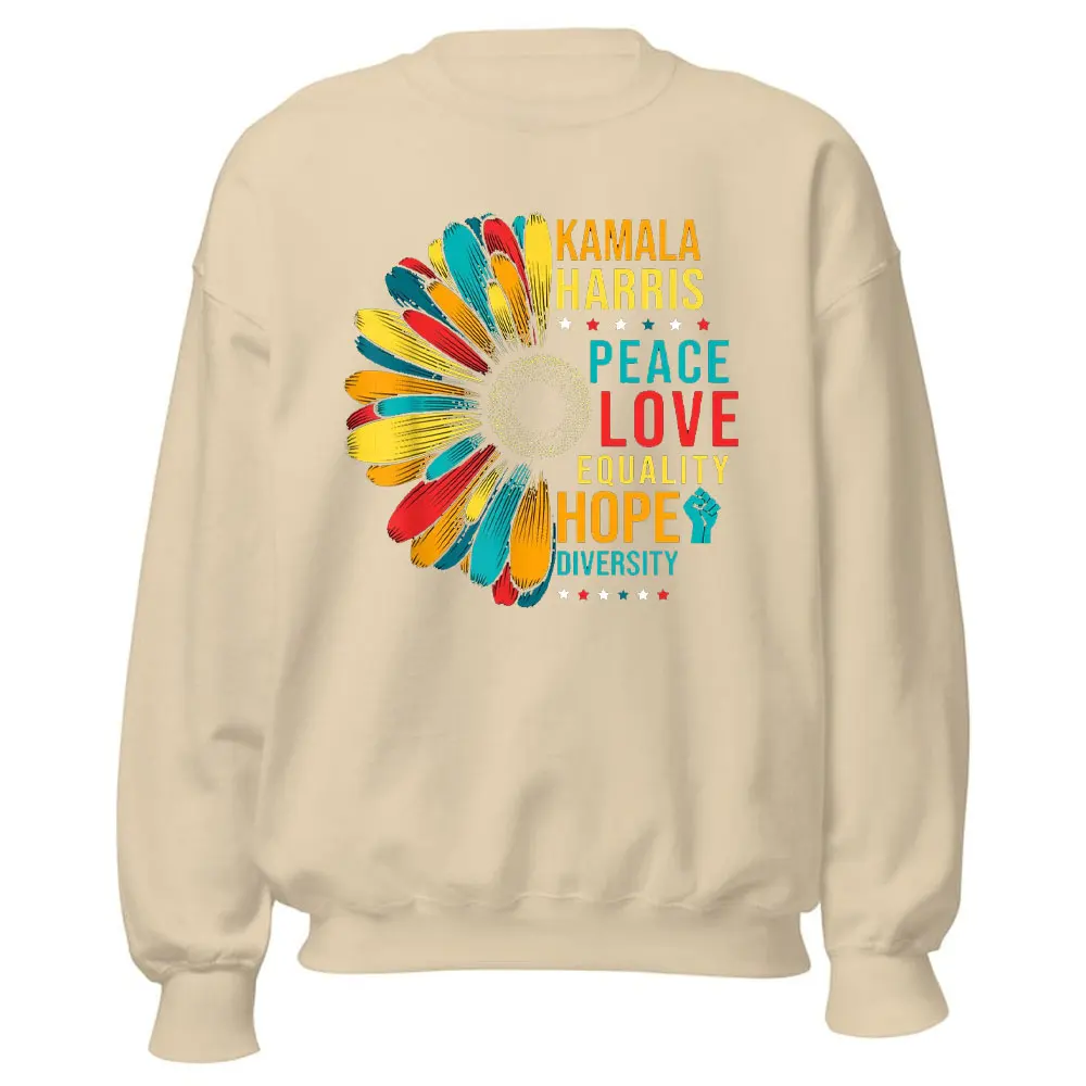 Kamala Harris Peace Love Equality Hope Diversity Толстовки президента Мадам женские топы большого