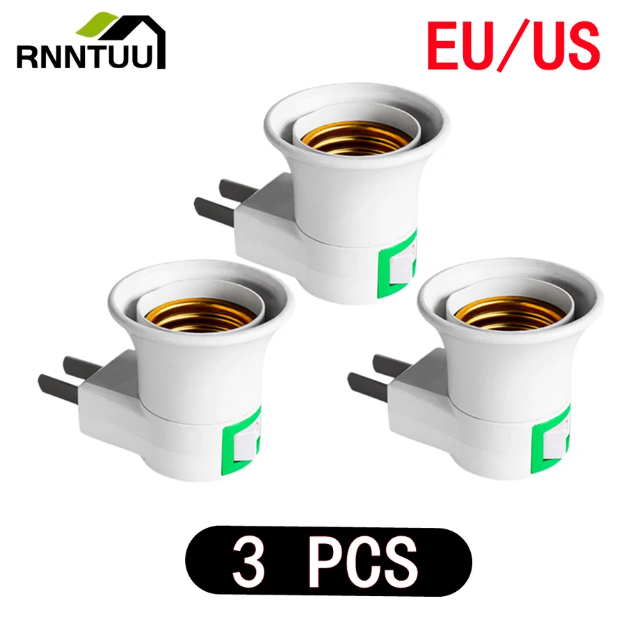 

3PC Hot Sell Practical White E27 LED Light Socket To EU Plug/US Plug Holder Adapter Converter ON/OFF For Bulb Lamp