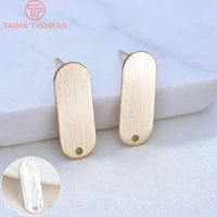 227010pcs 21x8mm 24k gold color brass long oval shape stud earrings pins high quality diy jewelry accessories