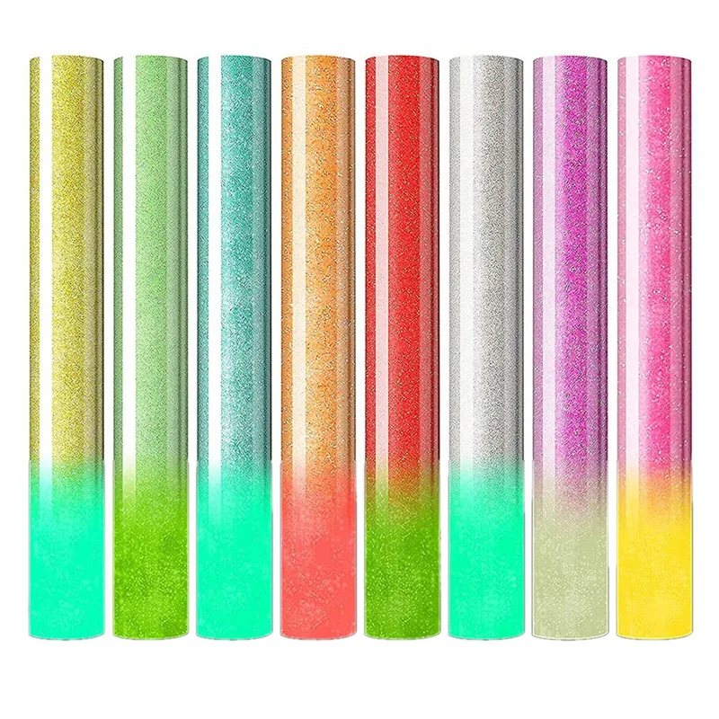 

8 Pcs Glitter HTV Heat Transfer Vinyl Bundle,Glow In The Dark Color Changing Vinyl Bundle,Iron On Vinyl For Heat Press