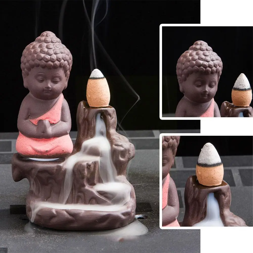 Керамическая подставка для благовоний с изображением маленького монаха и дыма