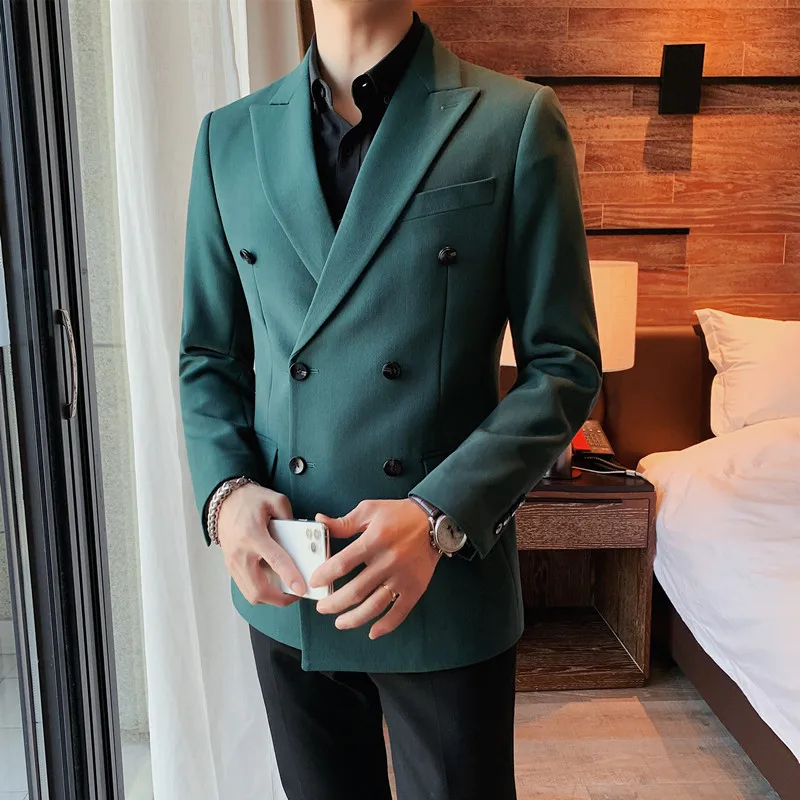 

Double Breasted Business Formal Wear Suits For Men Clothing 2022 Mens Solid Slim Fit Casual Office Blazer Jackets And Coats