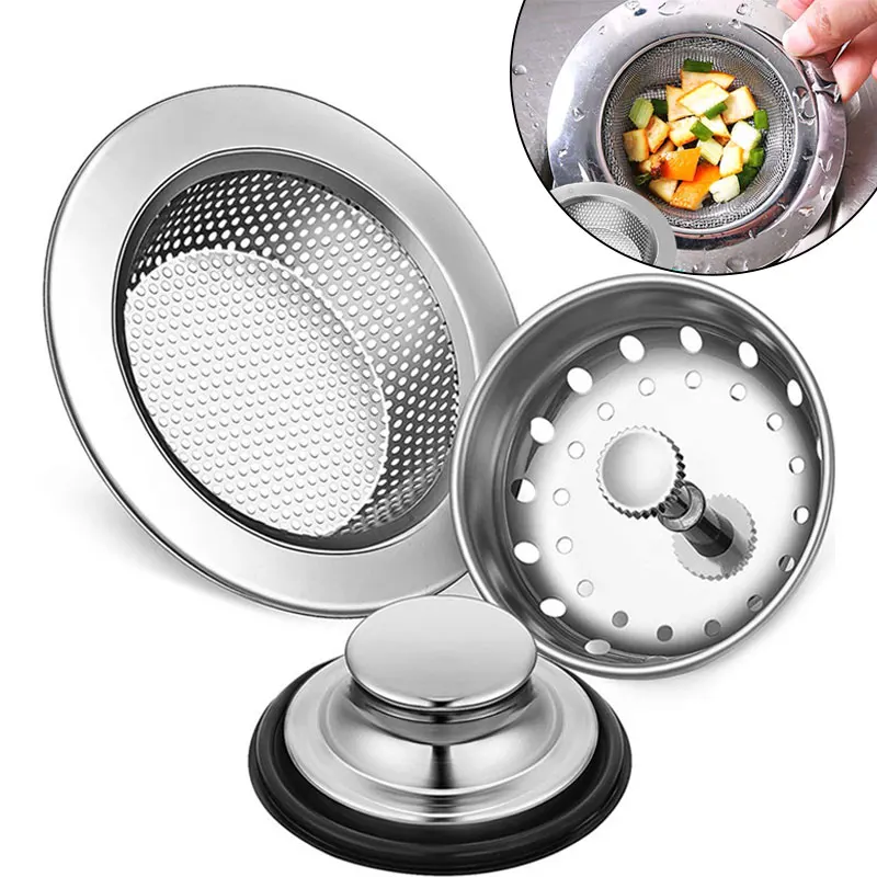 

3PC/set Kitchen Sink Filter Mesh Stainless Steel Bathroom Filter Basin Hair Catcher Stopper Floor Garbage Accessories