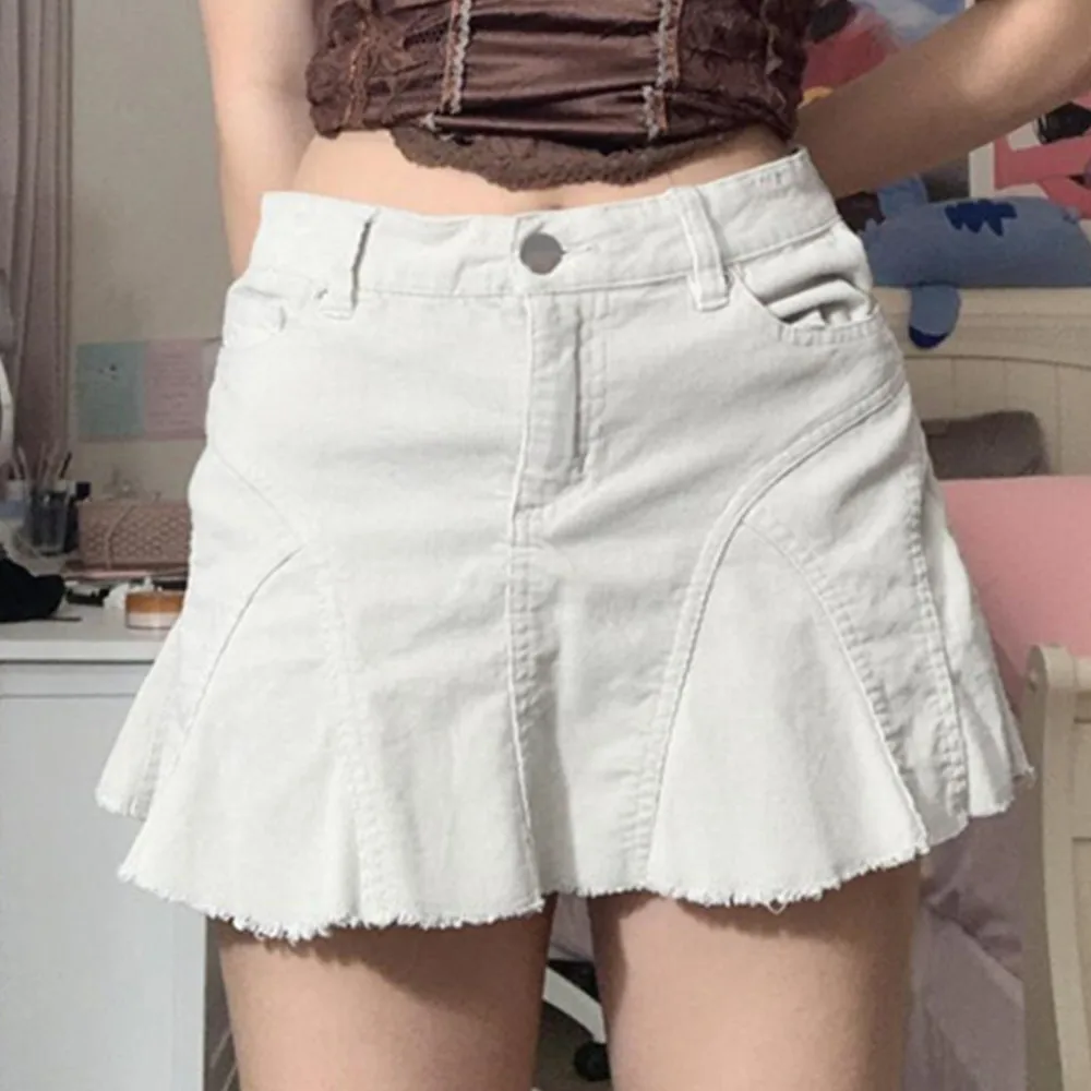 

Vintage White Denim Pleated Skirt Women High Waist Jeans Skirts Vintage 90s Academia Aesthetic Cyber y2k Skirt Egirl Streetwear