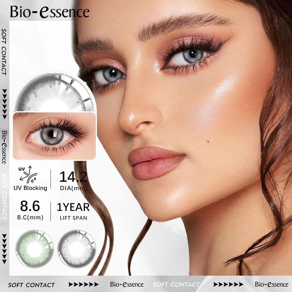 

Bio-essence Natural Color Contact Green Lenses with Myopia Colored Fashion Makeup Contacts Lens Yearly Pupils Fast Shipping