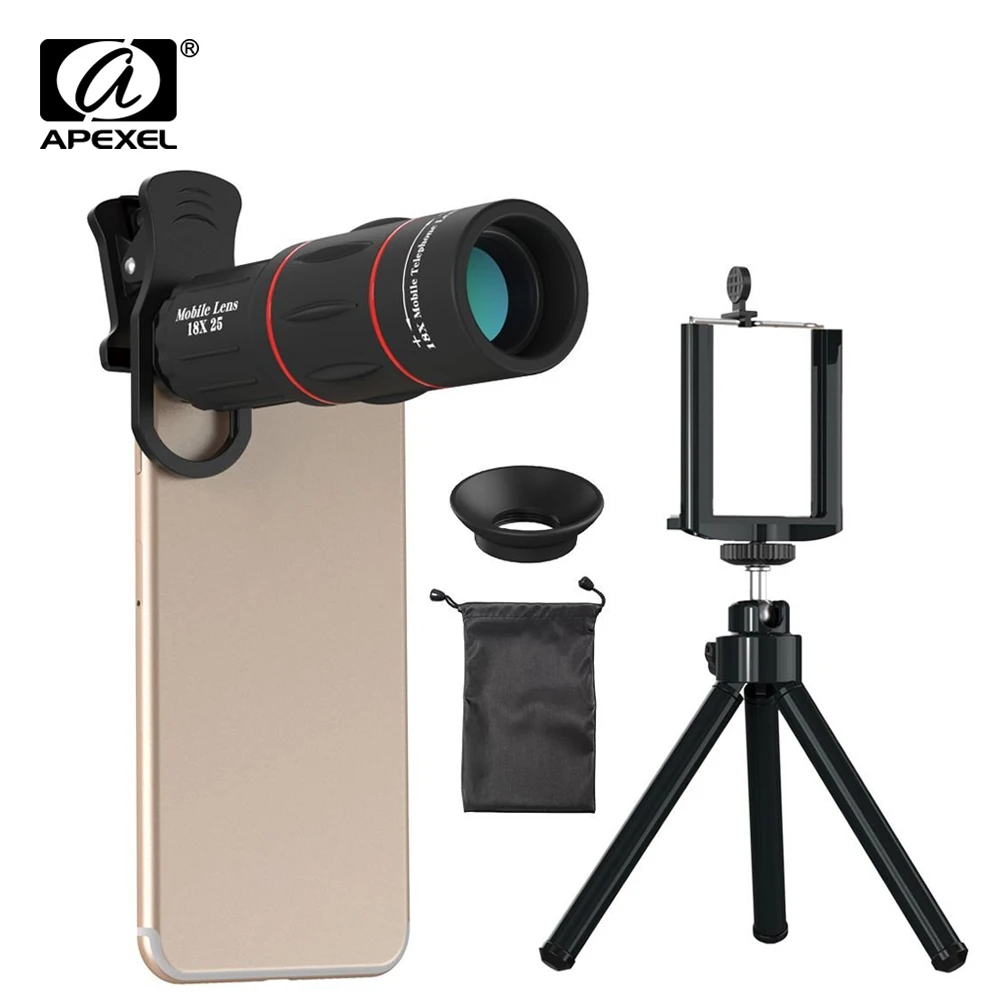 

APEXEL 18X Telescope Zoom Mobile Phone Lens Telephoto Macro Camera Lenses Universal Selfie Tripod With Clip For All Smartphone