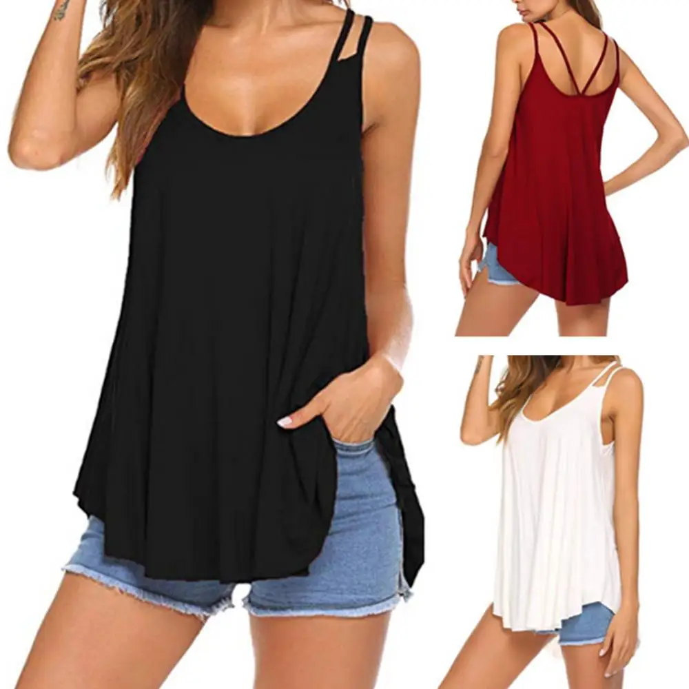 

Vest Tanks Casual Women Solid Color Camisoles Spaghetti Strap Vest Camisole Loose Backless Tank Top Clothing 2022