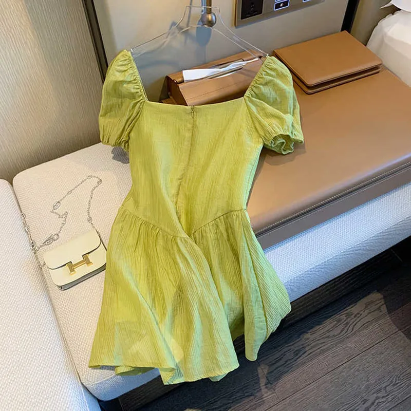 Зеленое платье принцессы с квадратным вырезом для девушек летнее модное