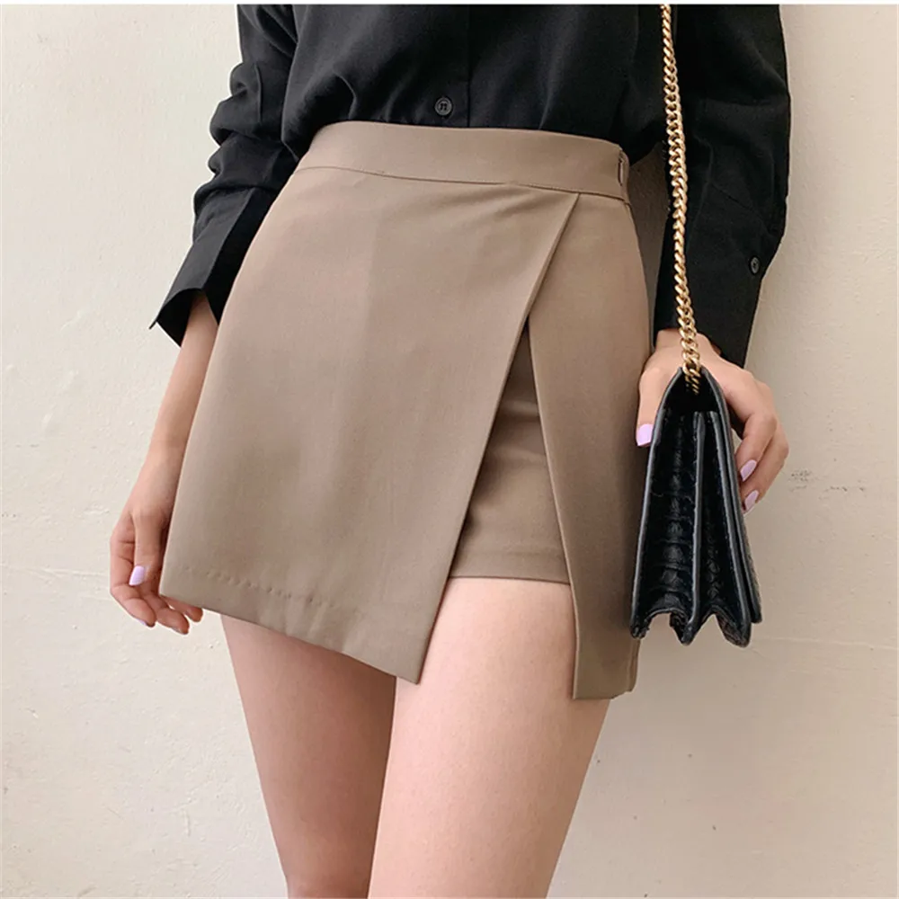 High waist culottes 2023 new slim anti stray A-line skirt split hip khaki one-step skirts women saias faldas images - 6