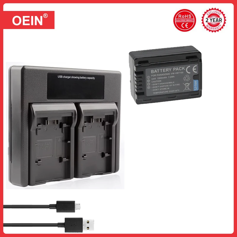 Аккумулятор VW-VBT190 VBT190 + двойное зарядное устройство USB