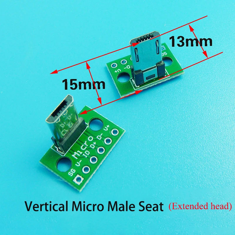 

USB 2.0 MiCro Мужской интерфейс Вертикальный штекерный разъем PCB Конвертер Адаптер Адаптер Плата 180 градусов Вертикальный 5 шт. Квадратное качество