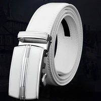 casual white belt mens automatic buckle advanced leather texture fashion student office male trend youth simple overalls belt