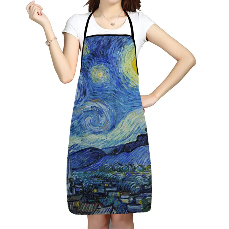 

Kitchen Apron Van Gogh The Starry Night Printed Sleeveless Oxford Fabric Aprons for Men Women Home Cleaning Tools Creative Gifts