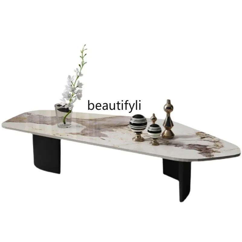

Italian Minimalist Shaped Marble Tea Table Post-Modern Minimalist Rectangular Tea Table