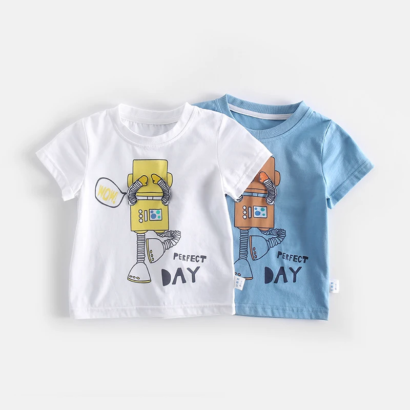 

DAIPI Cotton High-quality Children's Clothing Cartoon Robot Printing O-Neck T-shirt for Boy 2023 New Girls Clothes 2 To 8 Years