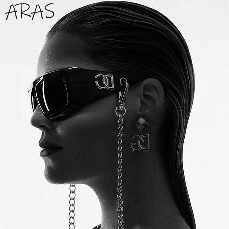 

Oversized Square Sunglasses with Chain Women 2023 Luxury Brand Trends Big Frame Sun Glasses for Men Shades Fashion Eyewear Uv400