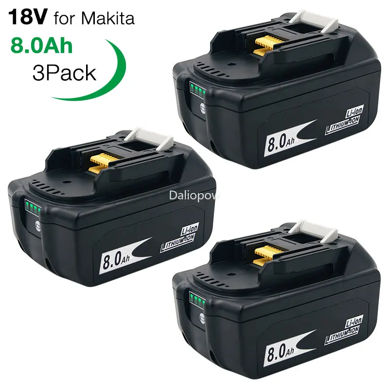 

Литий-ионная аккумуляторная батарея BL1880B 18 В 8000 мАч для Makita BL1830 BL1840 BL1850 BL1860, 3 шт.