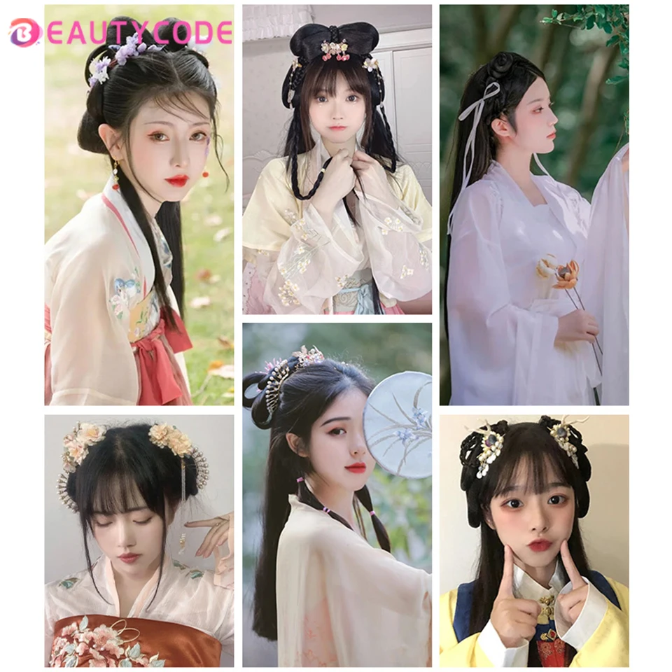 Chinese Traditional Retro Hair Chignon Synthetic Black Fake Hair Bun Ancient Fairy Princess Hair Band Hanfu Cosplay Wig 5.0 images - 6
