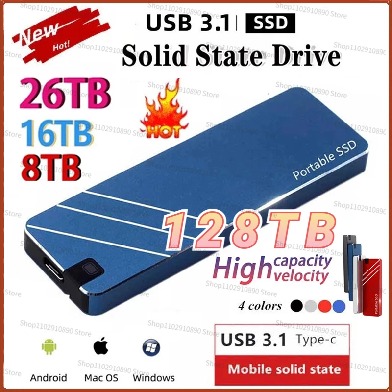

2023 64TB Mini Portable SSD 8TB Type-C/USB3.1 External Mobile Solid State Drive High Speed 4TB 16TB Hard Drive Laptop Hard Drive