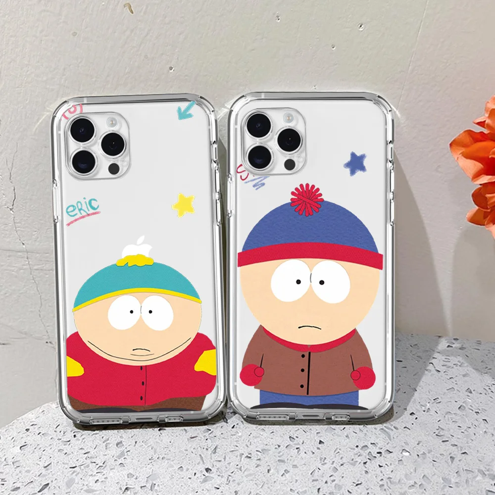 Cartoon S-South P-Park For iPhone 16 15 13 14 12 11 Pro Plus MAX XS iPhone13 Mini Transparent Phone Case