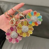 fashion colorful sunflower keychains beautiful fully jewelled key chain women bag pendant car accessories key ring wholesale