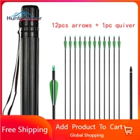 ru stock 12pcs 31 mixed carbon arrow and quiver 500 spine arrow for recurvecompound bow hunting shoting game practice arrows
