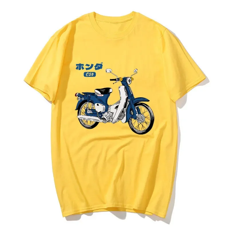Классическая футболка с мотоциклом Super Cub C50 летние мужские хлопковые модные