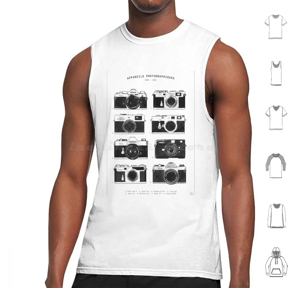 

Vintage Cameras Collection Tank Tops Print Cotton Camera Appareil Analog Chart Vintage Scientific Watercolour