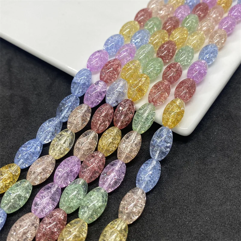 

AAAA Crystal Cracked Glass Bead 8*13mm Olive Shaped Ice Crack Broken Flower Bead for DIY Jewelry Making Necklace Bracelet