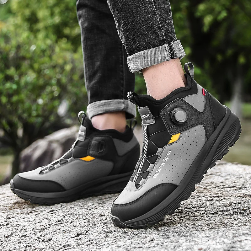 Men's Hiking Shoes High Quality Outdoor Athletic Shoes Non-slip Climbing Trekking Sneakers Quick Lacing Mountain Boots for Men