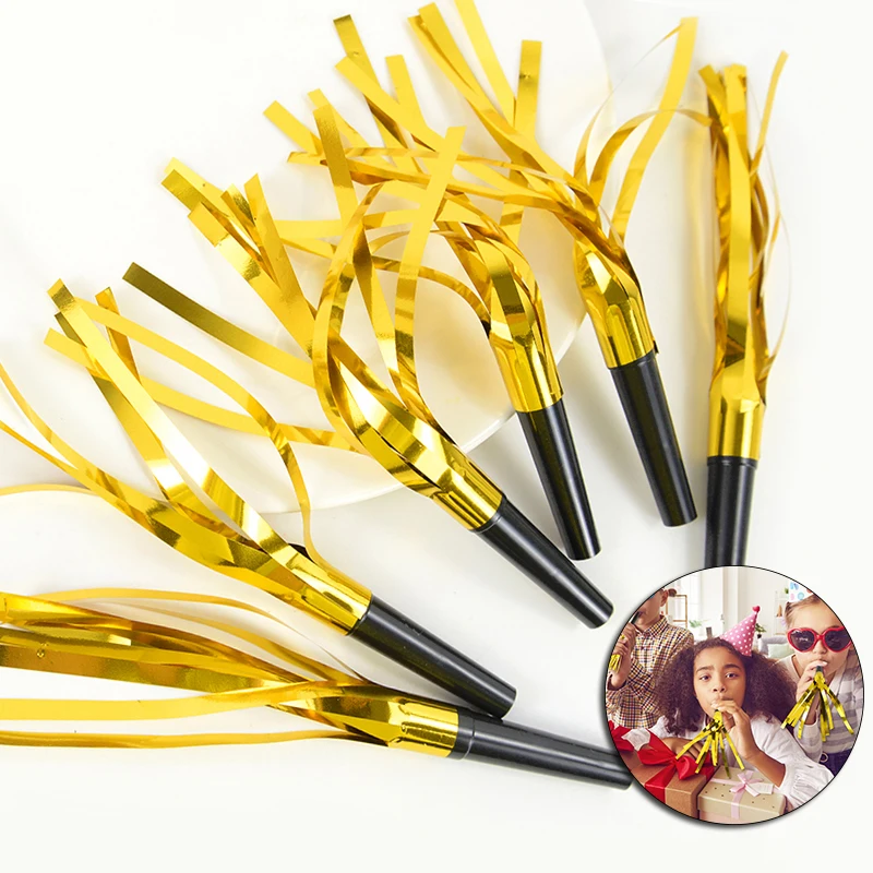 

12/24Pcs Gold Tassel Noise Maker Blowing Dragon Whistles Bridal Shower Wedding Birthday Party Decoration Supplies Kids Toy Gift