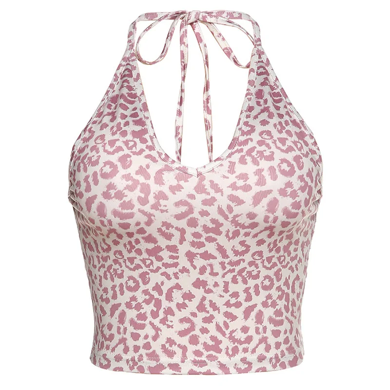 

Summer Women‘s Leopard Halter Crop Sling Tank Top Camisole Backless Sleeveless Y2k Skinny V-neck Dropshipping