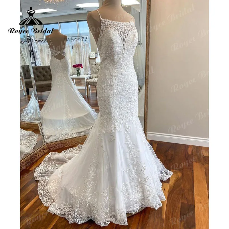 

Sexy Mermaid Lace Spaghetti Straps Boho Wedding Dress Trumpet Open Back Scoop Neck 2023 Wedding Gowns Bridal Custom Made Elegant
