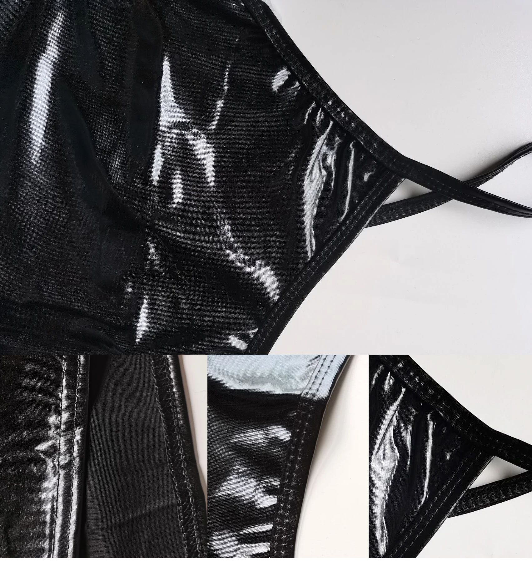 Пикантное блестящее металлическое нижнее белье из искусственной кожи ПВХ