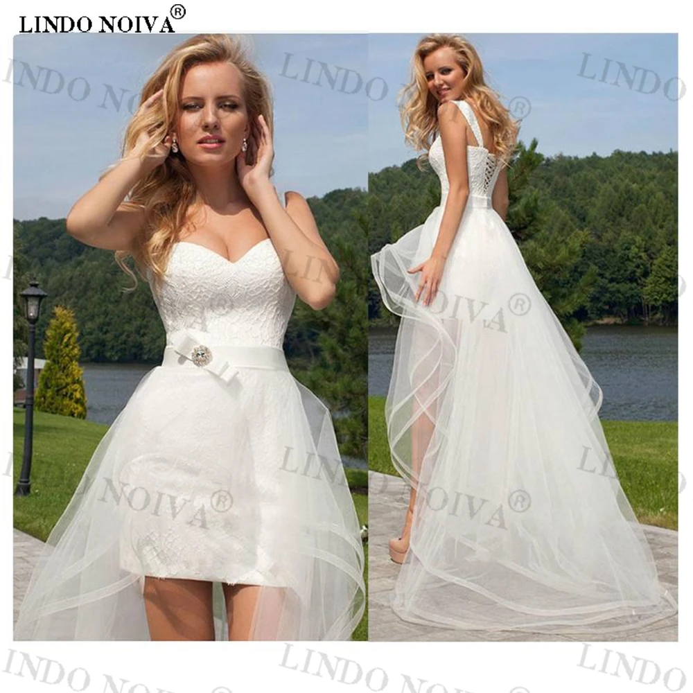 

LINDO NOIVA Vestido 2023 простые кружевные свадебные платья принцессы со съемным шлейфом сердечком без рукавов короткая пляжная юбка Бохо