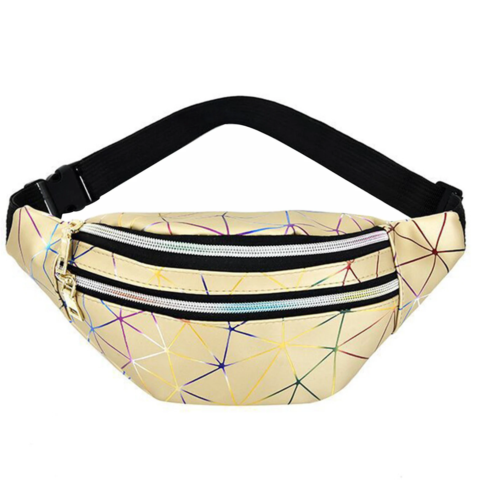 

Women Gym Multifunctional Sports Running Fanny Pack Waist Bag Portable Belt Fashion Zipper Travel Daily Holographic Design