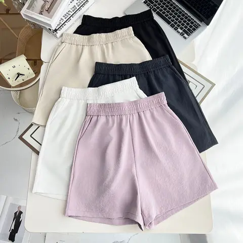 2025 летние женские шорты больших размеров, новые простые повседневные широкие шорты с эластичной резинкой на талии, 100 кг, 8618