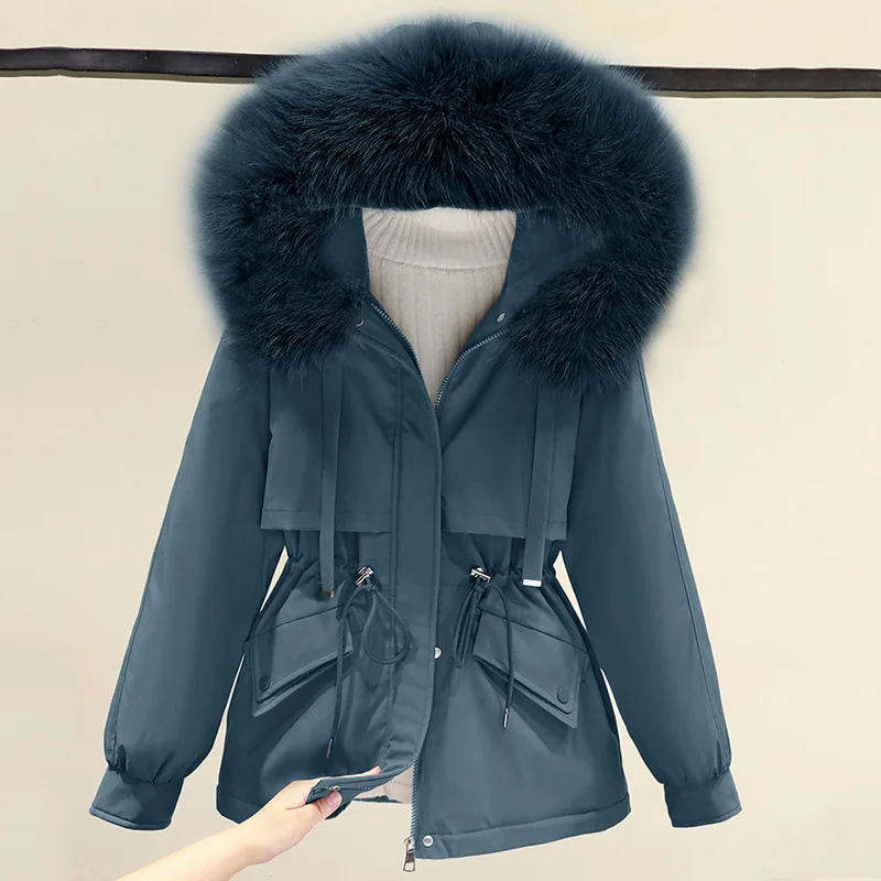 Cotton Padded Parkas Woman Winter 3XL Big Fur Thicken Jacket Women Loose Warm Fur Liner Hooded Outwear Jackets and Coats