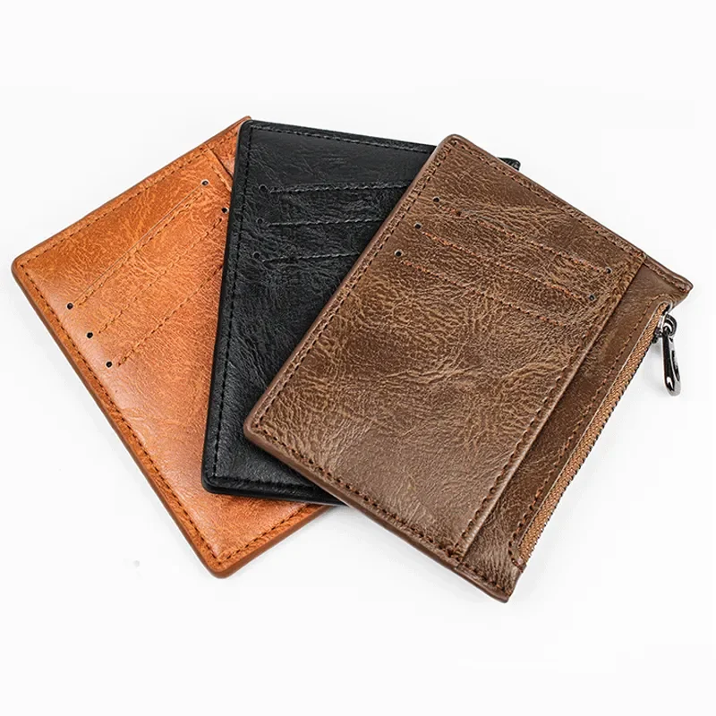 Thin Zipper Wallet Men's Small Wallet Business PU Leather Wallets Band Solid Color Card Coin Purse Credit Bank Holder